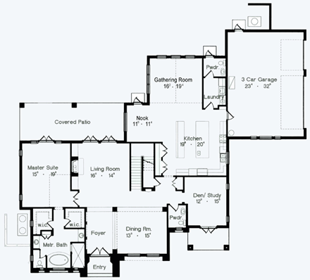 Florida, Mediterranean House Plan 64702 with 6 Beds, 6 Baths, 3 Car Garage First Level Plan