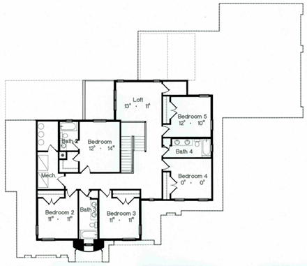 Florida, Mediterranean House Plan 64702 with 6 Beds, 6 Baths, 3 Car Garage Second Level Plan