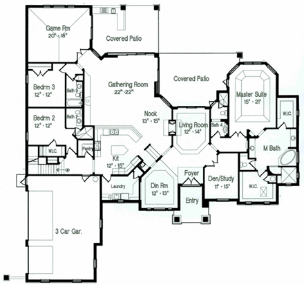 House Plan 64704 with 5 Beds, 5 Baths, 3 Car Garage First Level Plan
