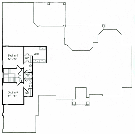 House Plan 64704 with 5 Beds, 5 Baths, 3 Car Garage Second Level Plan