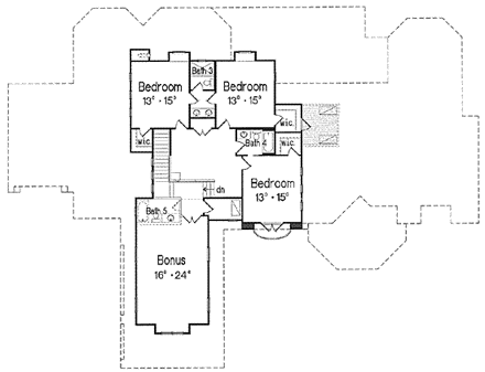 Florida, Mediterranean House Plan 64706 with 4 Beds, 6 Baths, 4 Car Garage Second Level Plan