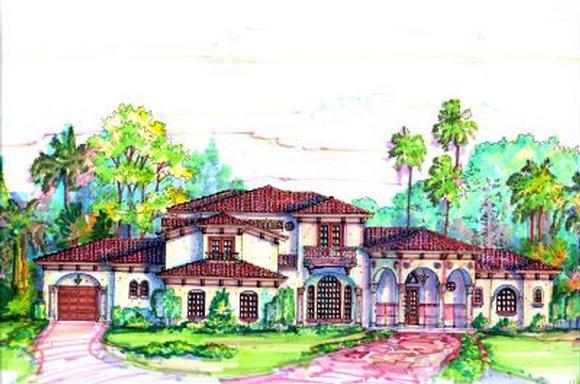 Florida, Mediterranean House Plan 64706 with 4 Beds, 6 Baths, 4 Car Garage Elevation