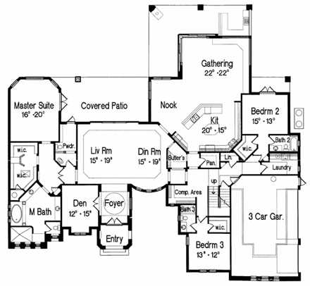 Italian, Mediterranean House Plan 64710 with 3 Beds, 5 Baths, 3 Car Garage First Level Plan