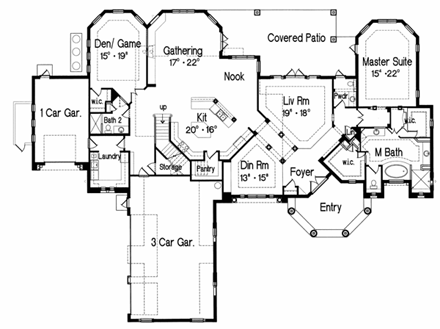 Florida, Mediterranean House Plan 64718 with 5 Beds, 5 Baths, 4 Car Garage First Level Plan