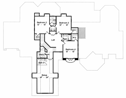 Florida, Mediterranean House Plan 64718 with 5 Beds, 5 Baths, 4 Car Garage Second Level Plan
