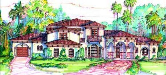 Florida, Mediterranean House Plan 64718 with 5 Beds, 5 Baths, 4 Car Garage Elevation