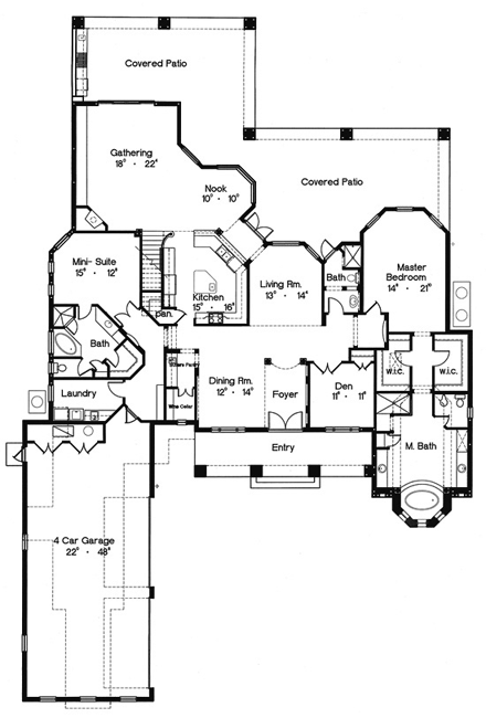Florida, Mediterranean House Plan 64719 with 5 Beds, 7 Baths, 4 Car Garage First Level Plan