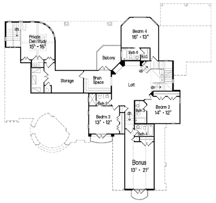 Florida, Mediterranean House Plan 64720 with 4 Beds, 7 Baths, 3 Car Garage Second Level Plan
