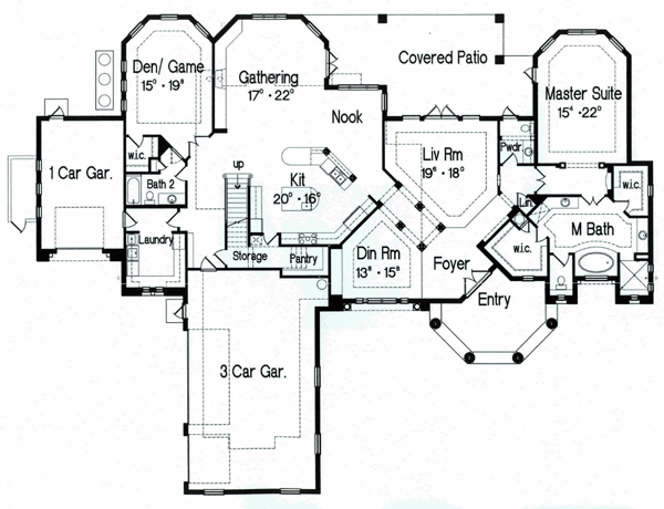 European House Plan 64721 with 4 Beds, 6 Baths, 4 Car Garage Level One