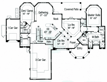 European House Plan 64721 with 4 Beds, 6 Baths, 4 Car Garage First Level Plan
