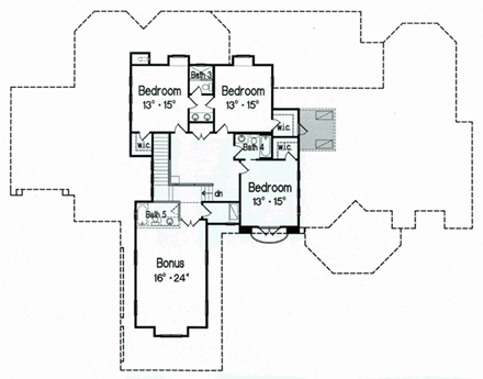 European House Plan 64721 with 4 Beds, 6 Baths, 4 Car Garage Second Level Plan