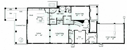 European House Plan 64723 with 4 Beds, 5 Baths, 3 Car Garage First Level Plan