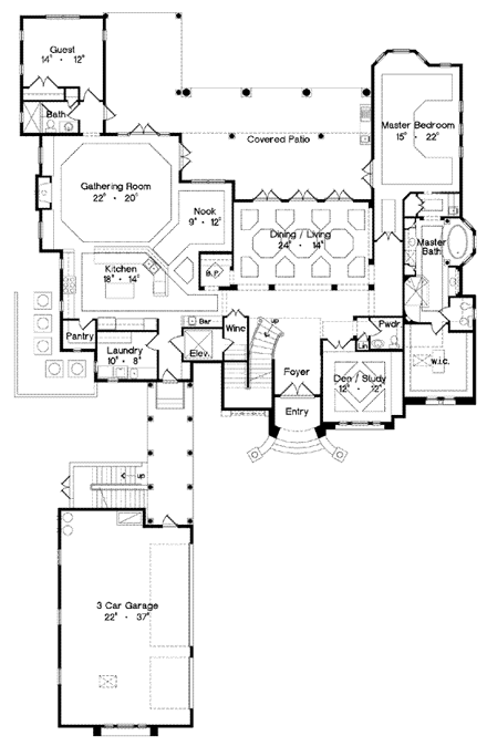 Florida, Mediterranean House Plan 64724 with 4 Beds, 6 Baths, 3 Car Garage First Level Plan