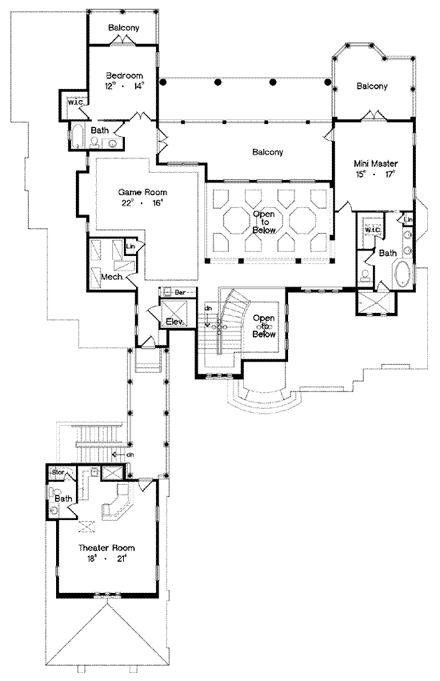 Florida, Mediterranean House Plan 64724 with 4 Beds, 6 Baths, 3 Car Garage Second Level Plan