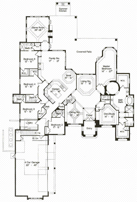 Florida, Mediterranean House Plan 64725 with 5 Beds, 6 Baths, 4 Car Garage First Level Plan