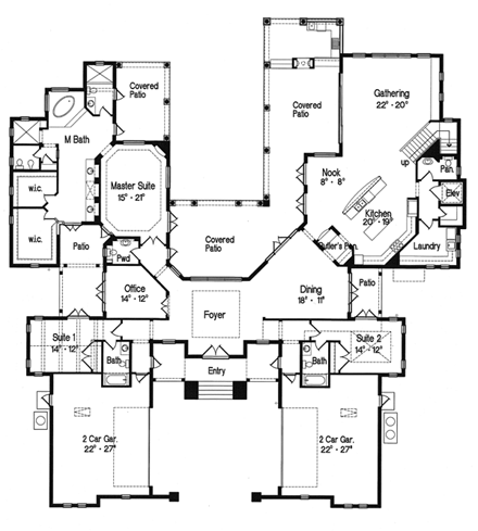 Mediterranean House Plan 64726 with 4 Beds, 5 Baths, 4 Car Garage First Level Plan