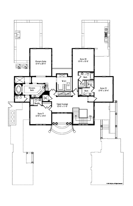 Italian House Plan 64727 with 5 Beds, 7 Baths, 3 Car Garage Second Level Plan