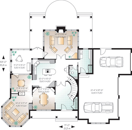 Victorian House Plan 64800 with 4 Beds, 4 Baths, 3 Car Garage First Level Plan