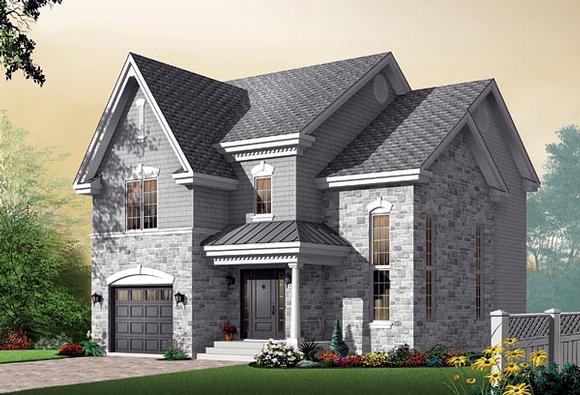 Narrow Lot, Traditional House Plan 64803 with 3 Beds, 3 Baths, 1 Car Garage Elevation