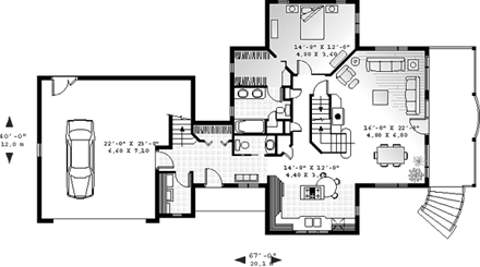 Tudor House Plan 64809 with 3 Beds, 4 Baths, 2 Car Garage First Level Plan