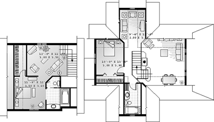 Tudor House Plan 64809 with 3 Beds, 4 Baths, 2 Car Garage Second Level Plan