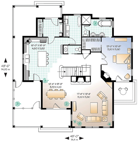 Florida House Plan 64812 with 4 Beds, 4 Baths First Level Plan