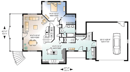 Country House Plan 64815 with 3 Beds, 4 Baths, 2 Car Garage First Level Plan