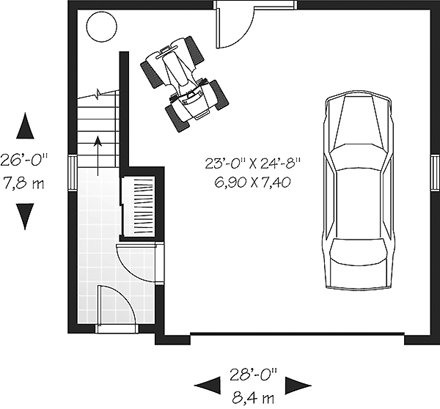 2 Car Garage Apartment Plan 64816 with 1 Beds, 1 Baths First Level Plan