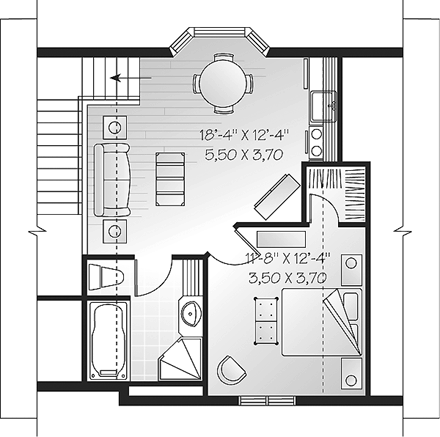 2 Car Garage Apartment Plan 64816 with 1 Beds, 1 Baths Second Level Plan