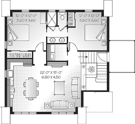 Craftsman 2 Car Garage Apartment Plan 64817 with 2 Beds, 1 Baths Second Level Plan