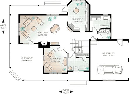 Country House Plan 64827 with 3 Beds, 3 Baths, 2 Car Garage First Level Plan
