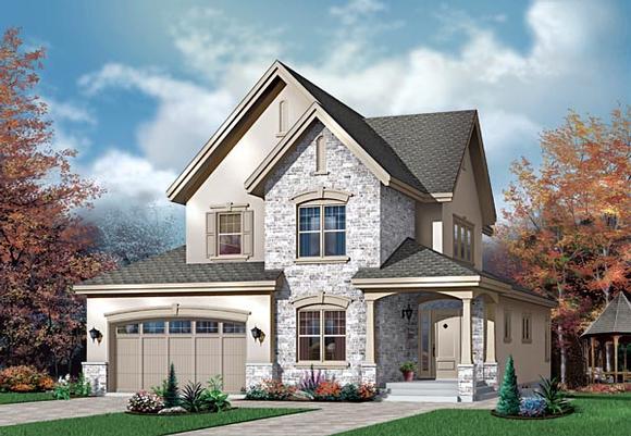 European, Narrow Lot House Plan 64851 with 3 Beds, 3 Baths Elevation