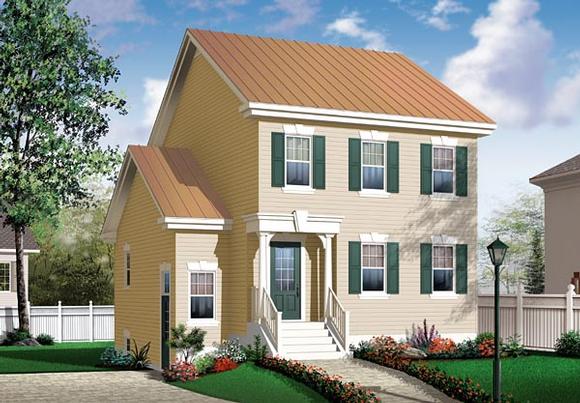 Narrow Lot, Traditional House Plan 64855 with 4 Beds, 3 Baths Elevation