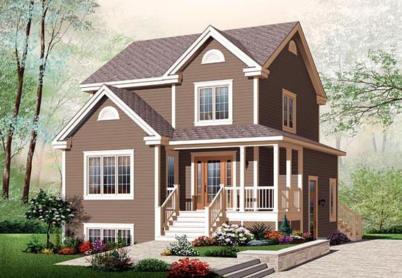 Country, Farmhouse, Narrow Lot House Plan 64857 with 4 Beds, 3 Baths Elevation