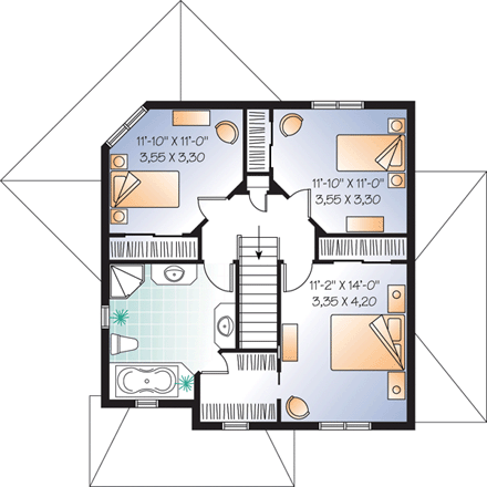 Country, Narrow Lot, Traditional House Plan 64860 with 3 Beds, 2 Baths Second Level Plan