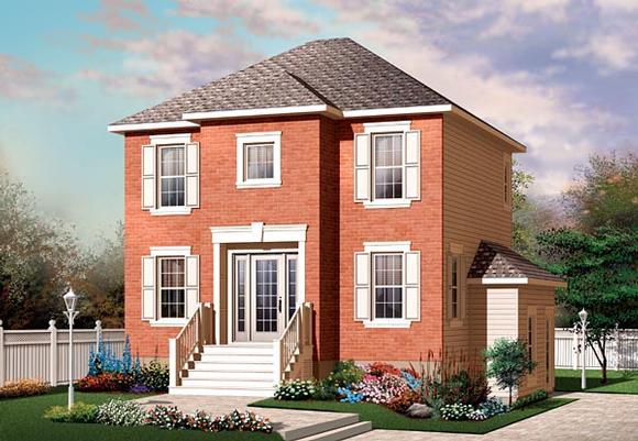 European, Narrow Lot, Traditional House Plan 64862 with 3 Beds, 2 Baths Elevation