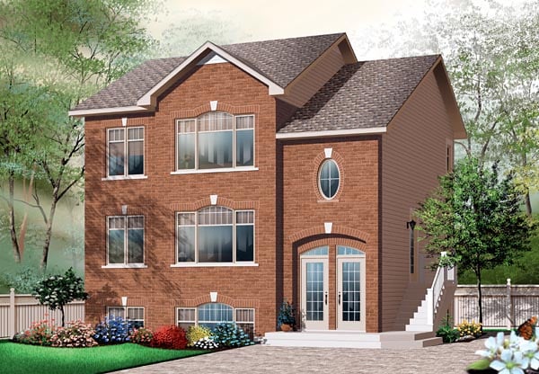European, Narrow Lot Multi-Family Plan 64883 with 6 Beds, 3 Baths Elevation