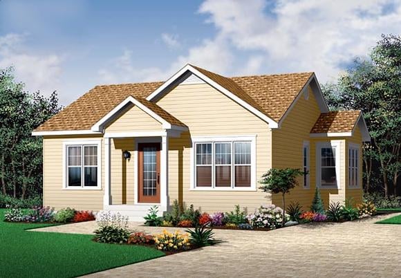Bungalow, Narrow Lot, One-Story, Traditional House Plan 64886 with 2 Beds, 1 Baths Elevation
