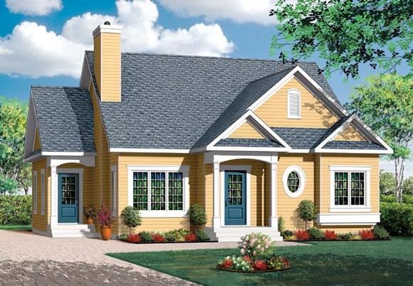 Bungalow, Country, Narrow Lot, One-Story House Plan 64888 with 2 Beds, 1 Baths Elevation