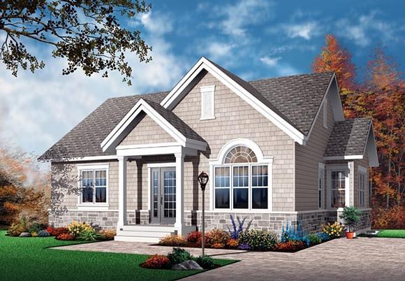 Bungalow, Craftsman, European, Narrow Lot, One-Story House Plan 64889 with 2 Beds, 1 Baths Elevation