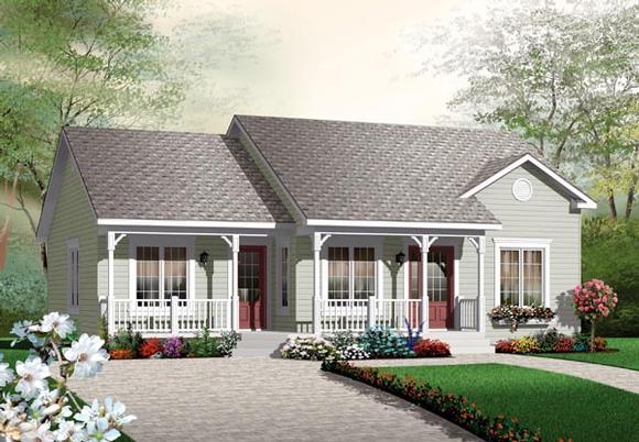 Bungalow, Colonial, One-Story, Traditional House Plan 64891 with 2 Beds, 1 Baths Elevation