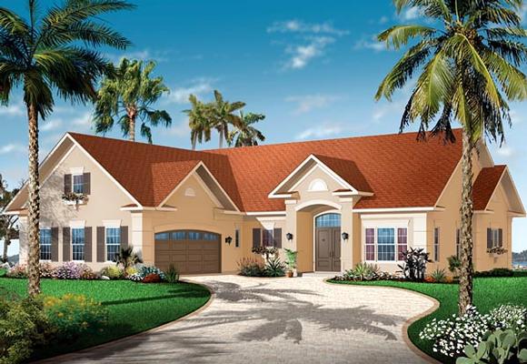 Florida, Mediterranean House Plan 64892 with 3 Beds, 3 Baths, 2 Car Garage Elevation