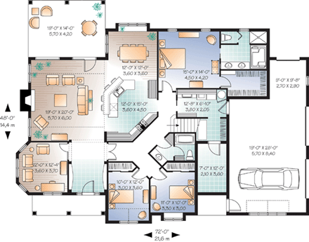 Florida, Mediterranean, One-Story House Plan 64893 with 3 Beds, 2 Baths, 2 Car Garage First Level Plan