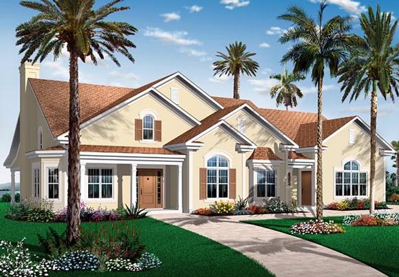Florida, Mediterranean, One-Story House Plan 64893 with 3 Beds, 2 Baths, 2 Car Garage Elevation