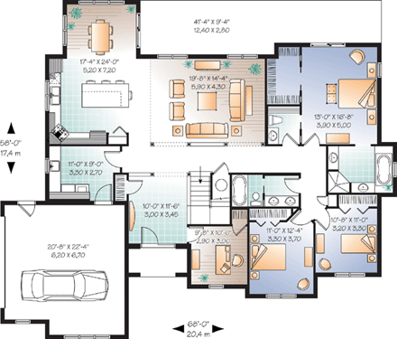 Florida, Mediterranean, One-Story House Plan 64896 with 3 Beds, 3 Baths, 2 Car Garage First Level Plan