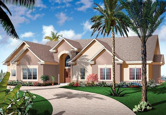 Florida, Mediterranean, One-Story House Plan 64896 with 3 Beds, 3 Baths, 2 Car Garage Elevation