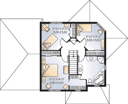 Country, Traditional House Plan 64900 with 3 Beds, 2 Baths, 1 Car Garage Second Level Plan