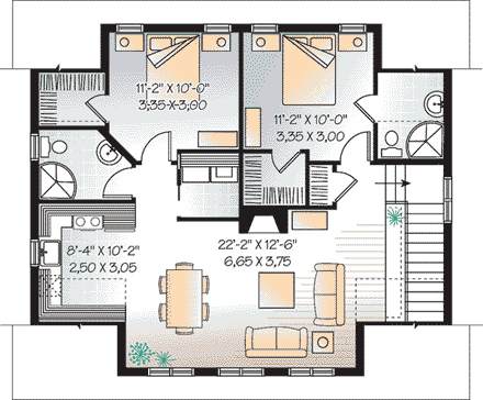 Country, Craftsman, Traditional 2 Car Garage Apartment Plan 64902 with 2 Beds, 2 Baths Second Level Plan