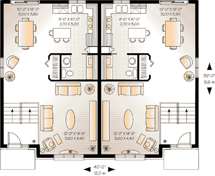 Contemporary Multi-Family Plan 64904 with 6 Beds, 4 Baths First Level Plan