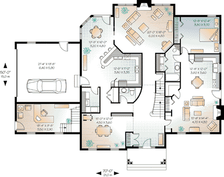 House Plan 64939 with 5 Beds, 4 Baths, 2 Car Garage First Level Plan